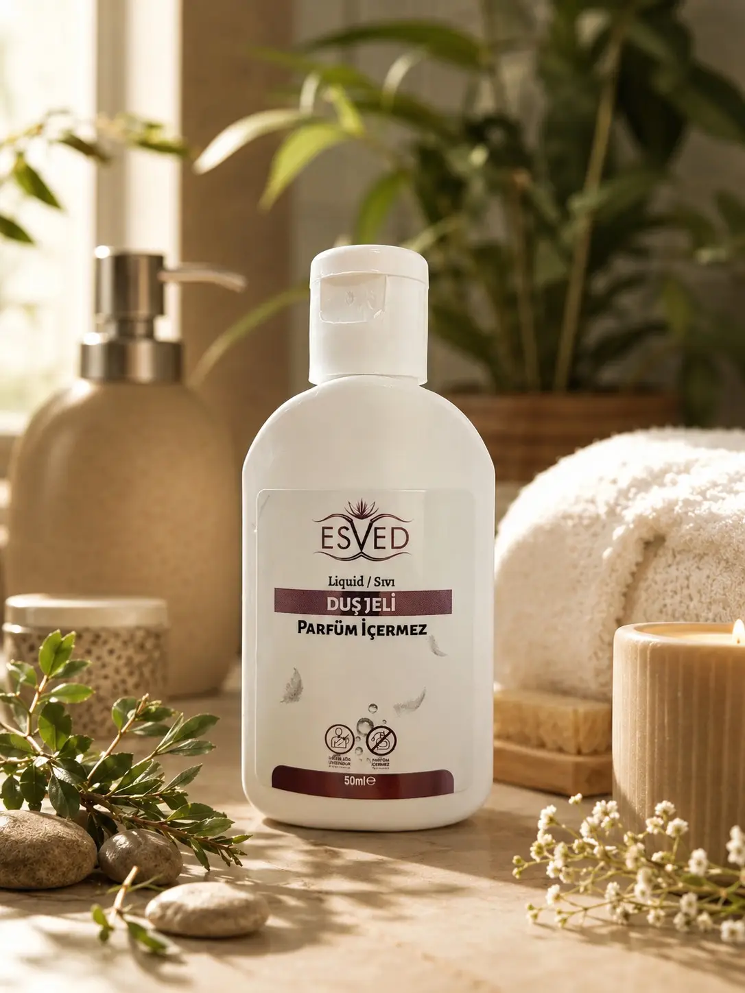 Esved Kokusuz ve Alkolsüz Duş Jeli 50 ML Beyaz Şişe