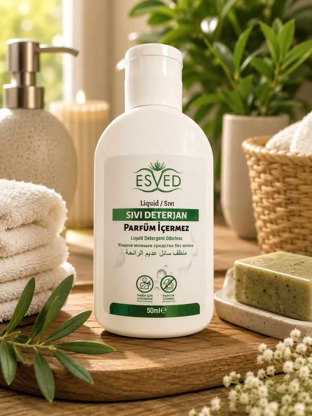 Esved Kokusuz ve Alkolsüz Sıvı Deterjan 50 ML Beyaz Şişe