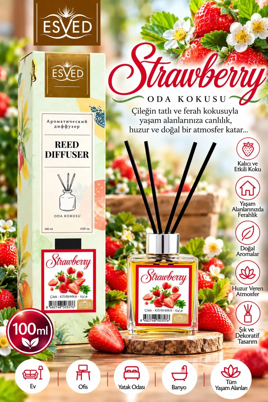 Çilek Kokusu 100 Ml Çubuklu Oda Kokusu Çilek Kokusu 100 Ml Çubuklu Oda Kokusu