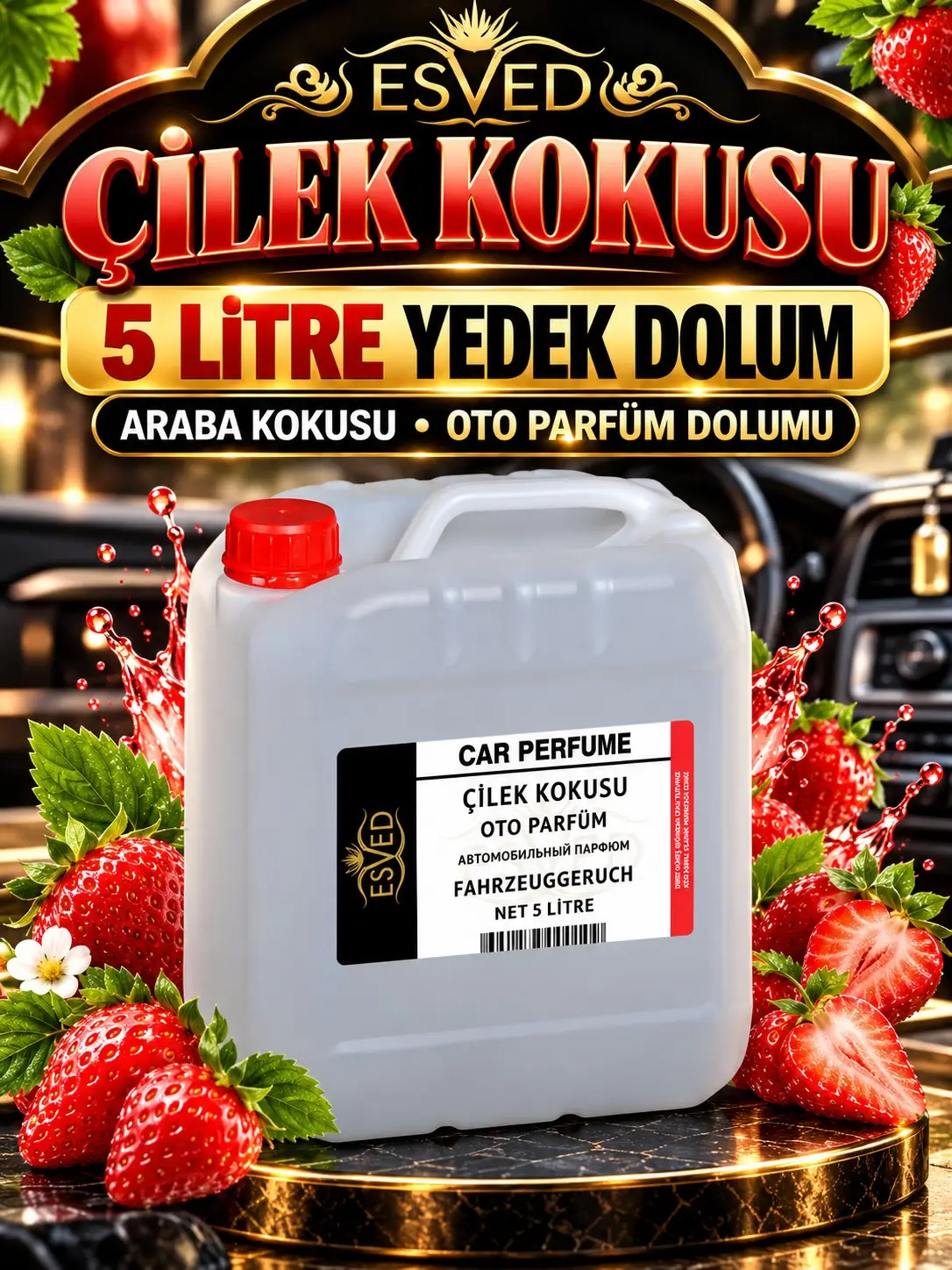 Çilek Kokusu Araba Kokusu, Oto Parfüm 5 Litre Çilek Kokusu Araba Kokusu, Oto Parfüm 5 Litre