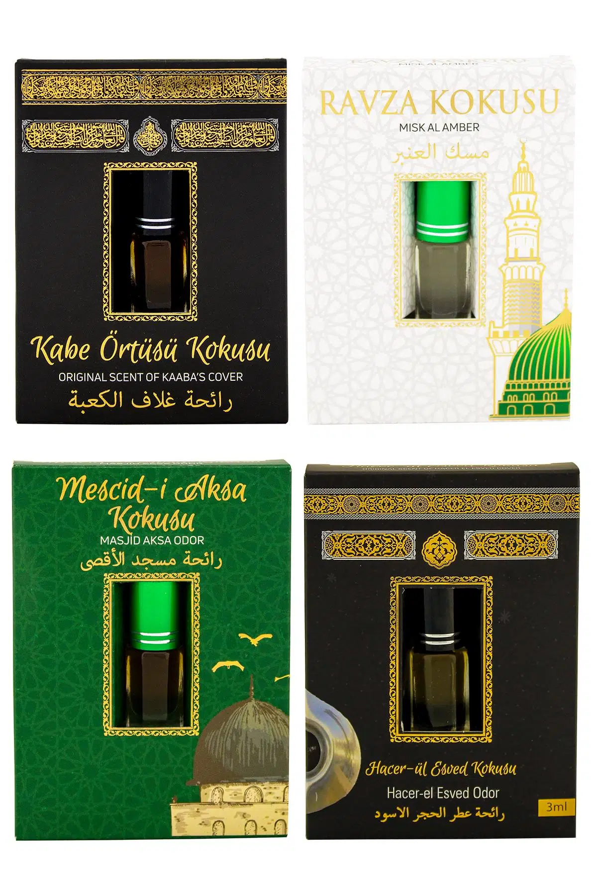 Kabe Örtüsü Kokusu Medine Ravza Kokusu Mescidi Aksa kokusu ve Hacerül Esved Kokusu Alkolsüz Esans 3ml