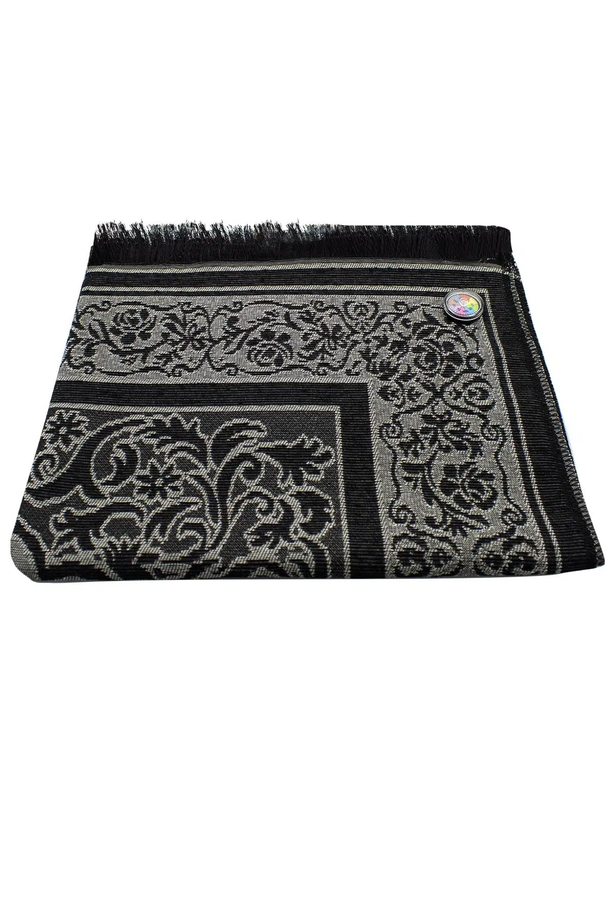 Kıbleyi Gösteren Pusulalı Siyah Seccade