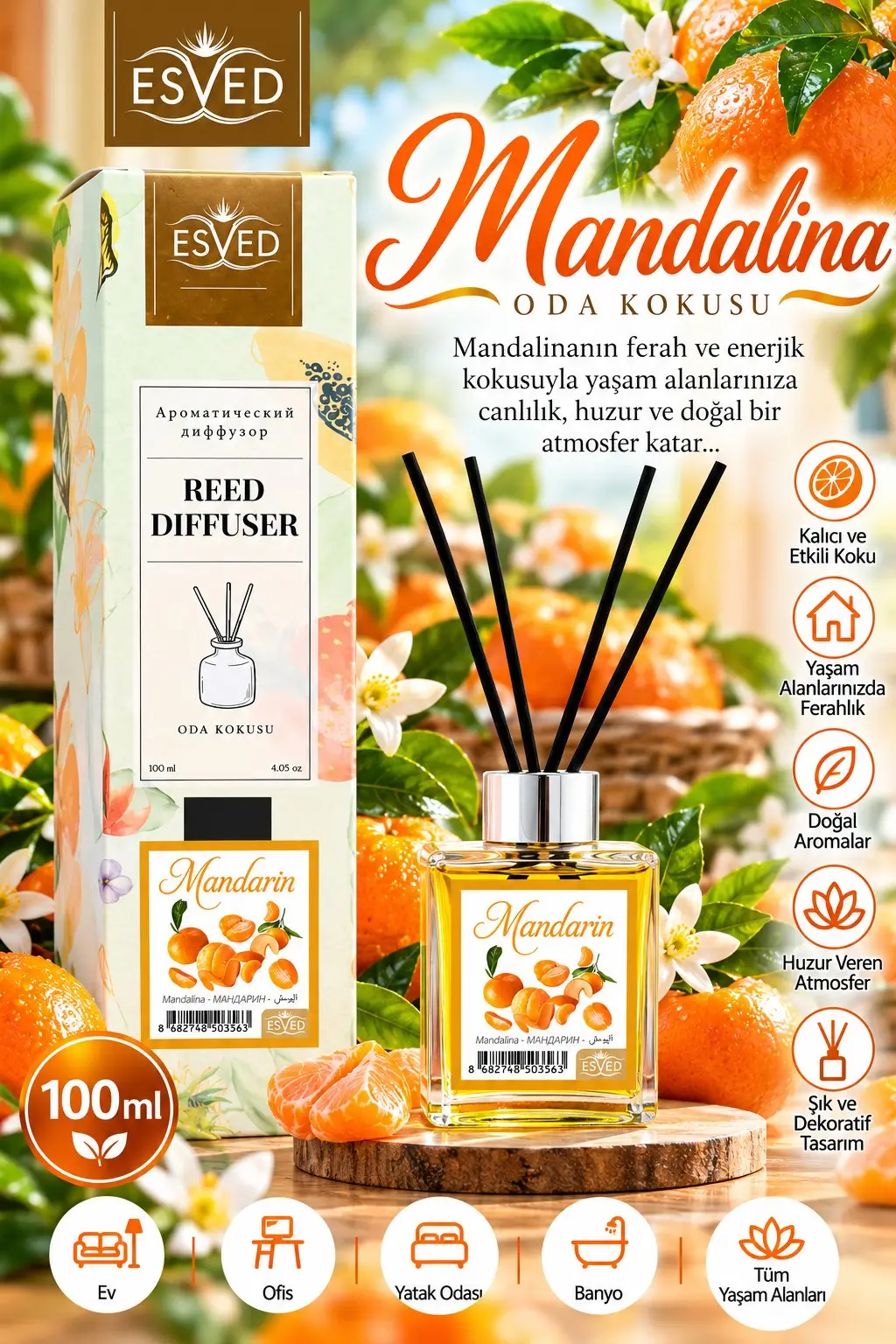 Mandalina Kokusu 100 Ml Çubuklu Oda Kokusu Mandalina Kokusu 100 Ml Çubuklu Oda Kokusu