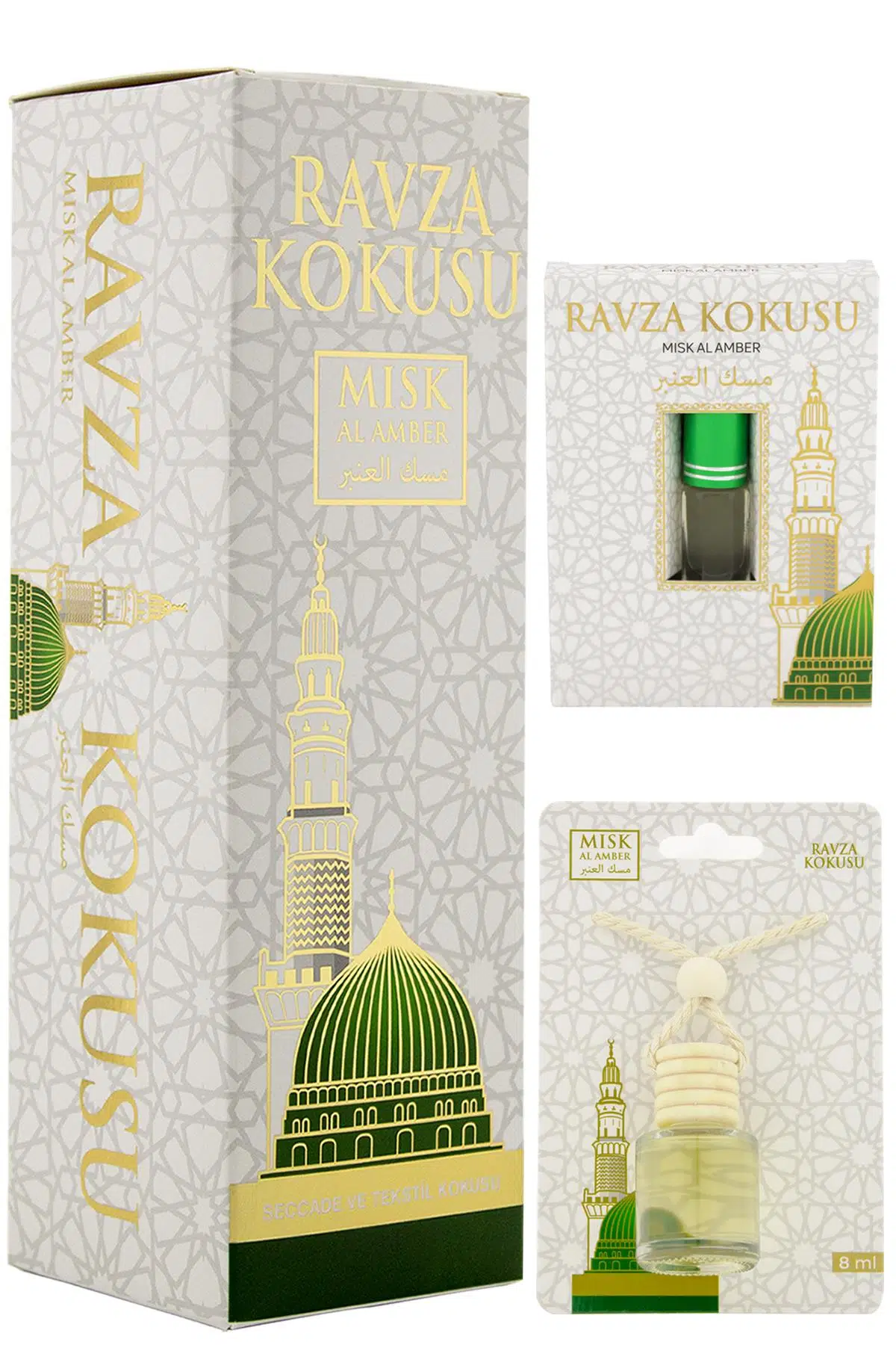 Medine Ravza Kokusu 400ml Sprey Ve Medine Ravza Kokusu 8 Ml Araba Kokusu Cam Şişe Ve Medine Ravza Alkolsüz Esans 3Ml