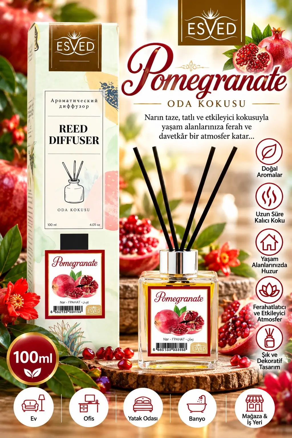 Nar Kokusu 100 Ml Çubuklu Oda Kokusu Nar Kokusu 100 Ml Çubuklu Oda Kokusu