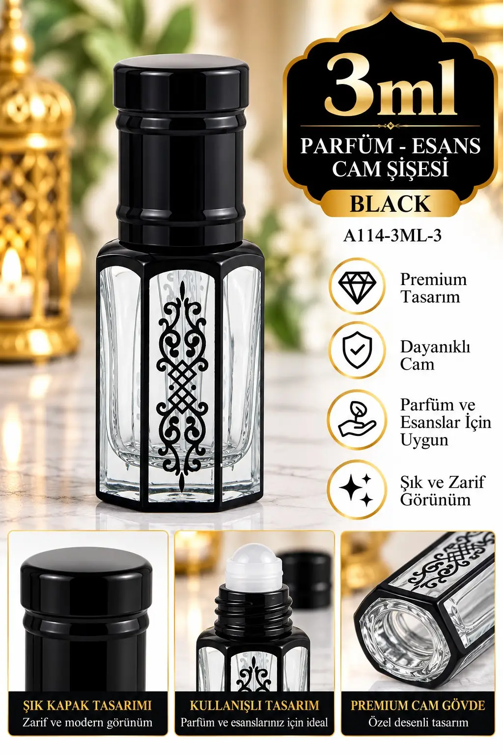 Parfüm Esans Cam Şişesi Black Boş Esans Şişesi 3 Ml. Premium A114-3ML-3 Parfüm Esans Cam Şişesi Black Boş Esans Şişesi 3 Ml. Premium A114-3ML-3