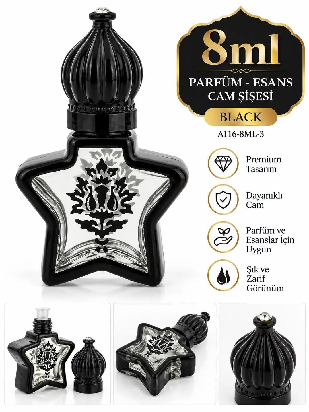 Parfüm Esans Cam Şişesi Black Boş Esans Şişesi 8 Ml. Premium A116-8ML-3 Parfüm Esans Cam Şişesi Black Boş Esans Şişesi 8 Ml. Premium A116-8ML-3