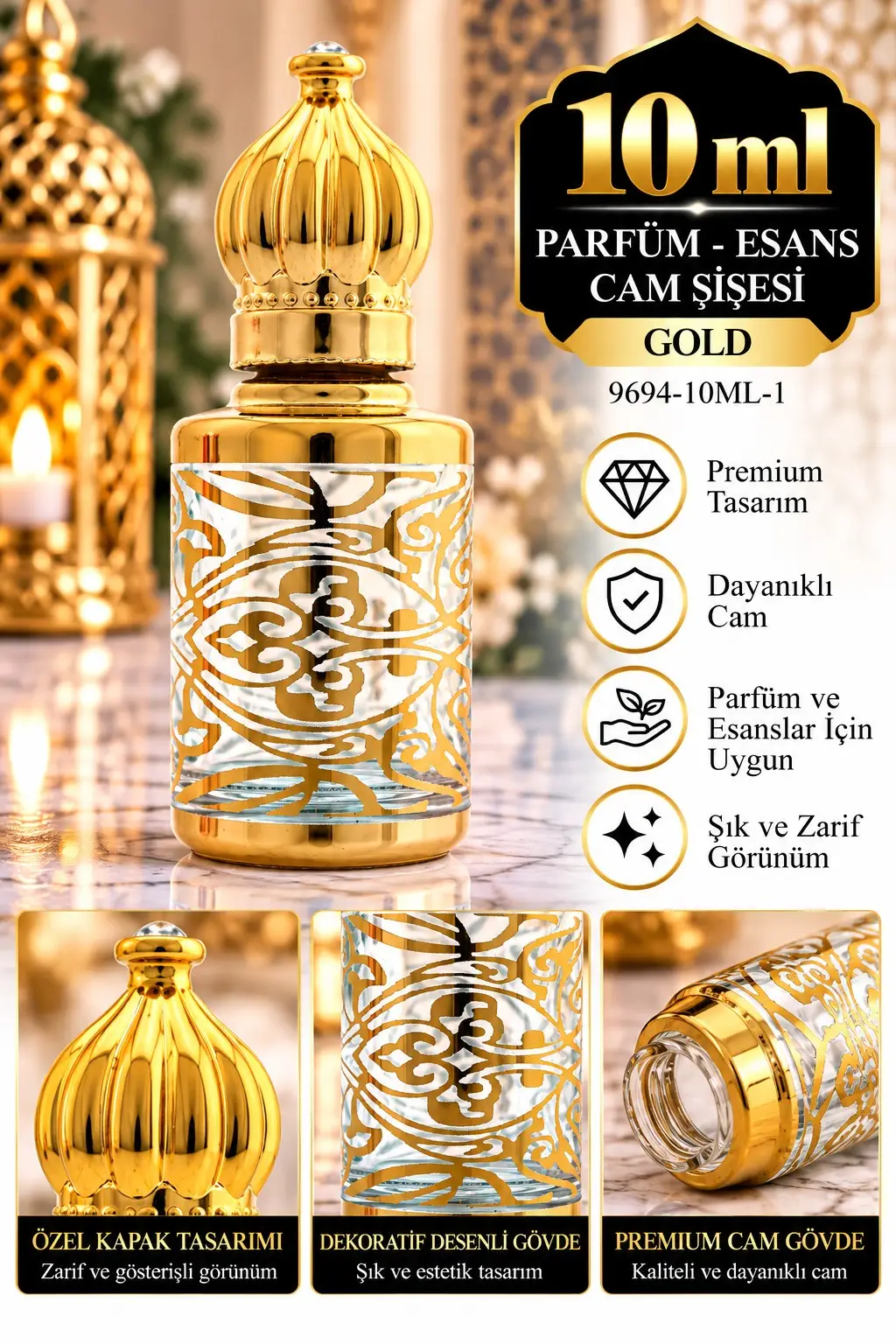 Parfüm Esans Cam Şişesi Gold Boş Esans Şişesi 10 Ml. Premium 9694-10ML-1 Parfüm Esans Cam Şişesi Gold Boş Esans Şişesi 10 Ml. Premium 9694-10ML-1