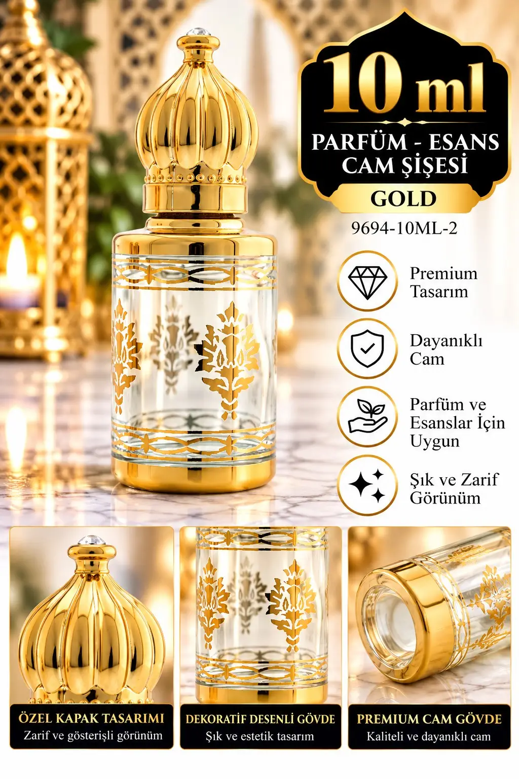 Parfüm Esans Cam Şişesi Gold Boş Esans Şişesi 10 Ml. Premium 9694-10ML-2 Parfüm Esans Cam Şişesi Gold Boş Esans Şişesi 10 Ml. Premium 9694-10ML-2