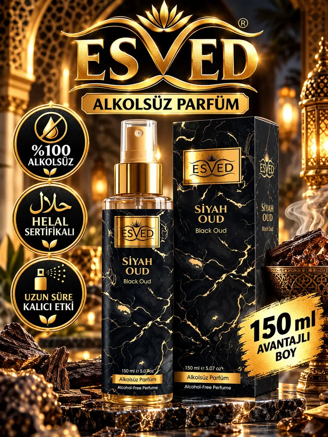 Siyah Oud Kokusu Alkolsüz Parfüm 150 ml.