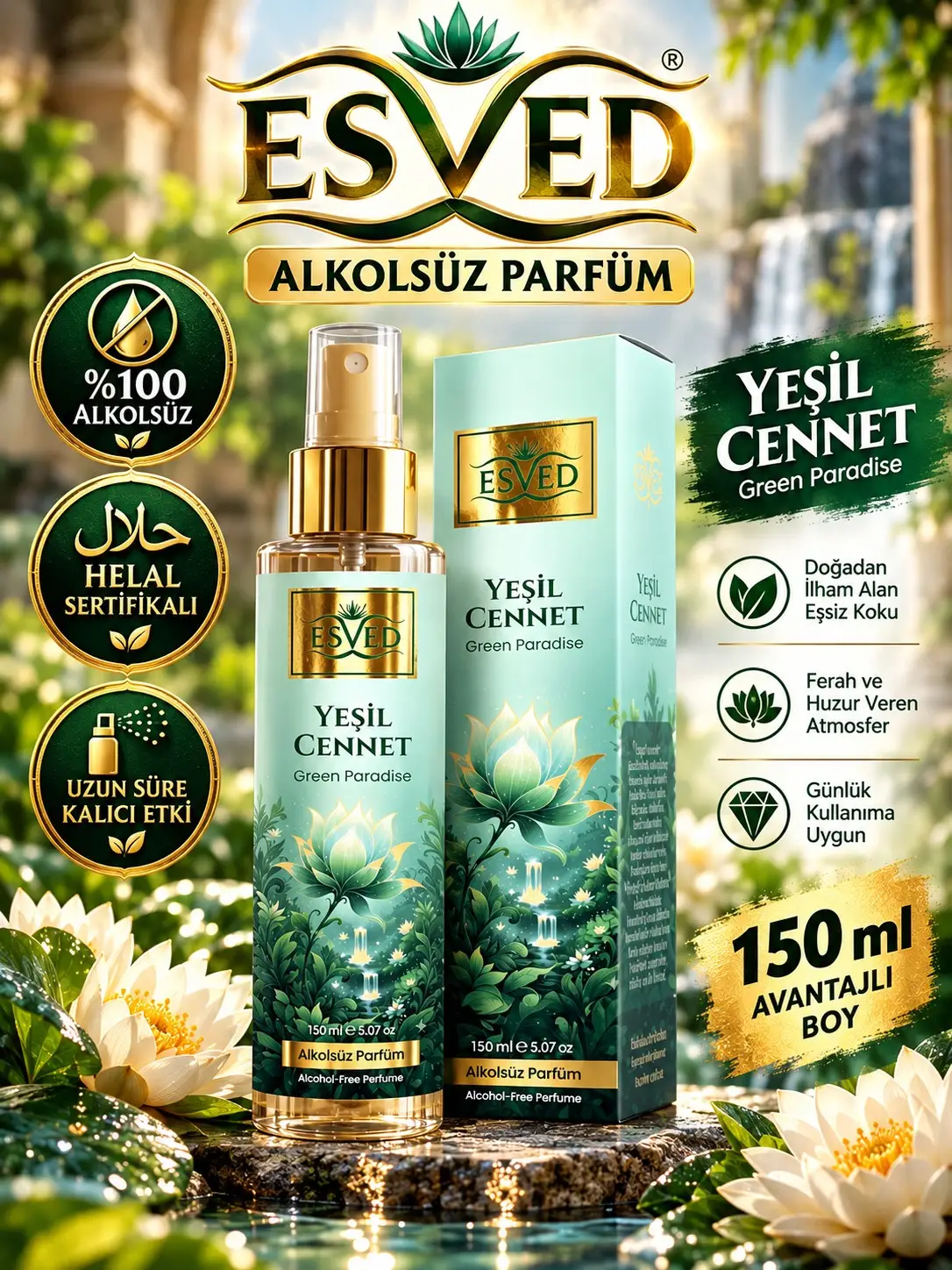 Yeşil Cennet Kokusu Alkolsüz Parfüm 150 ml.