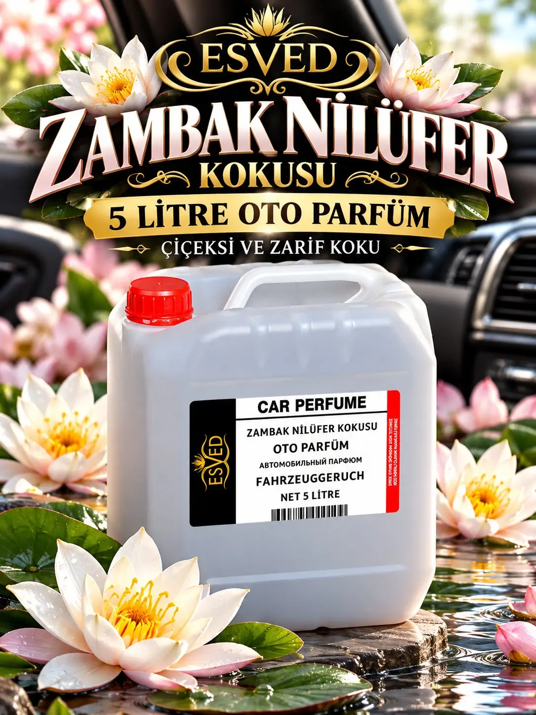 Zambak Nilüfer Kokusu Araba Kokusu, Oto Parfüm 5 Litre